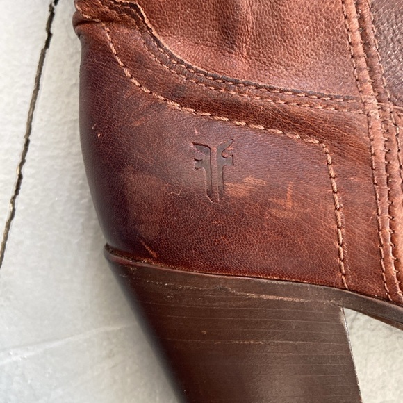 FRYE Brown Leather Western Cowboy Pull-On Ankle Boots - Picture 6 of 10
